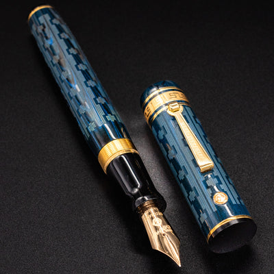 Wahl Eversharp Decoband Ebonite Blue Ripple Chased Fountain Pen gold trim