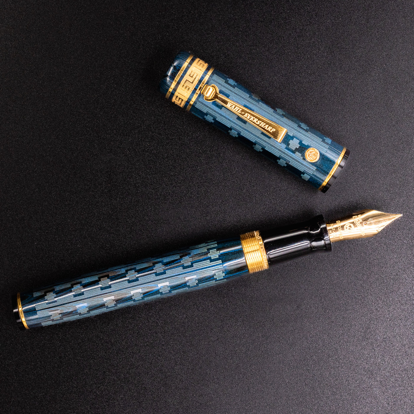 Wahl Eversharp Decoband Ebonite Blue Ripple Chased Fountain Pen new