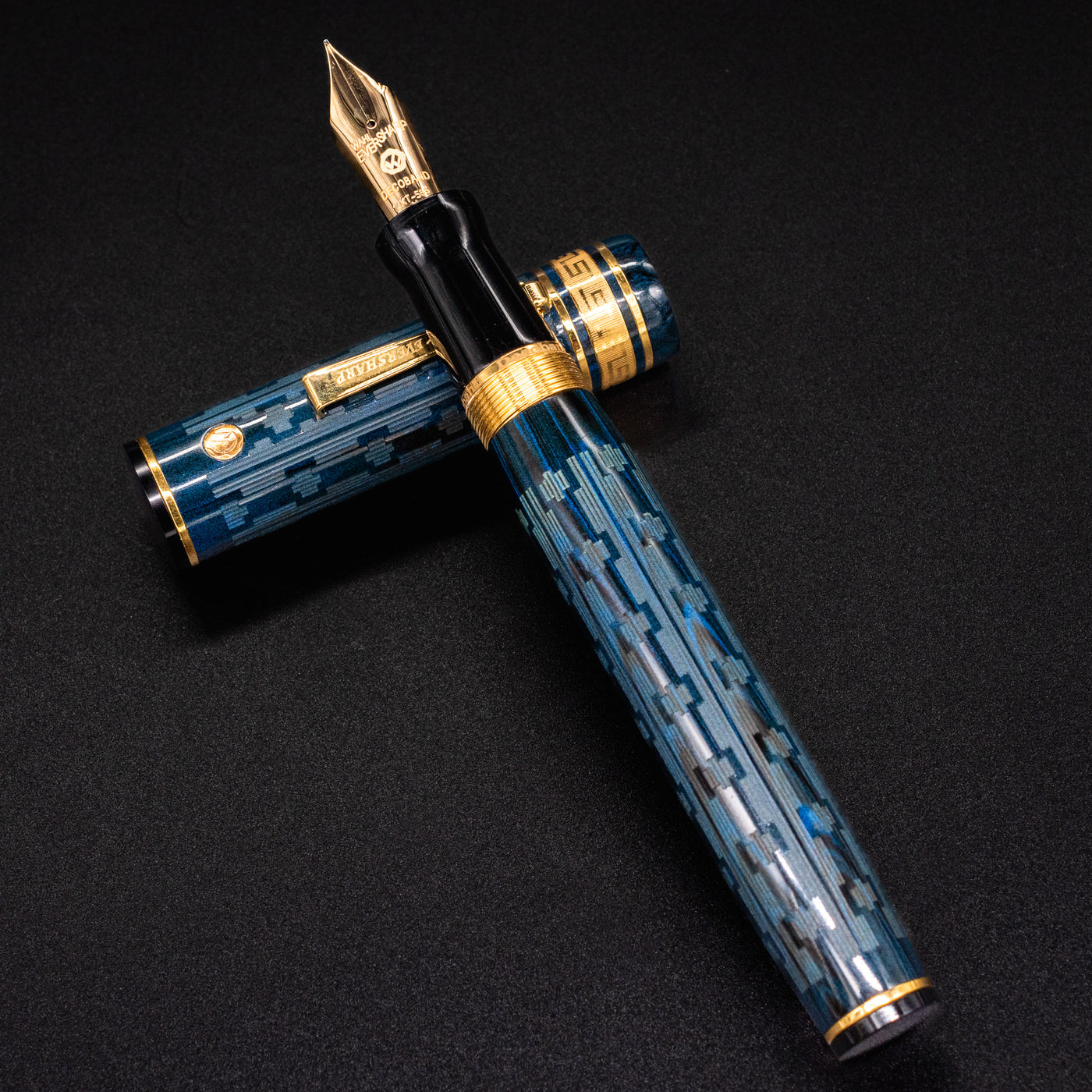 Wahl Eversharp Decoband Ebonite Blue Ripple Chased Fountain Pen rare