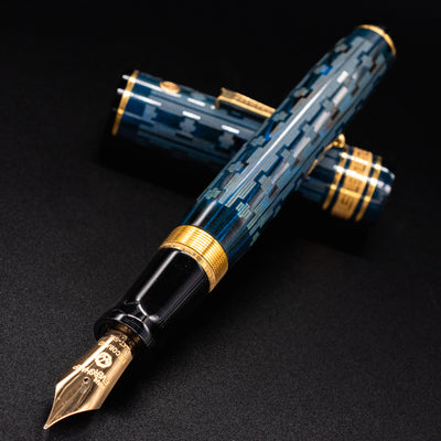 Wahl Eversharp Decoband Ebonite Blue Ripple Chased Fountain Pen uncapped