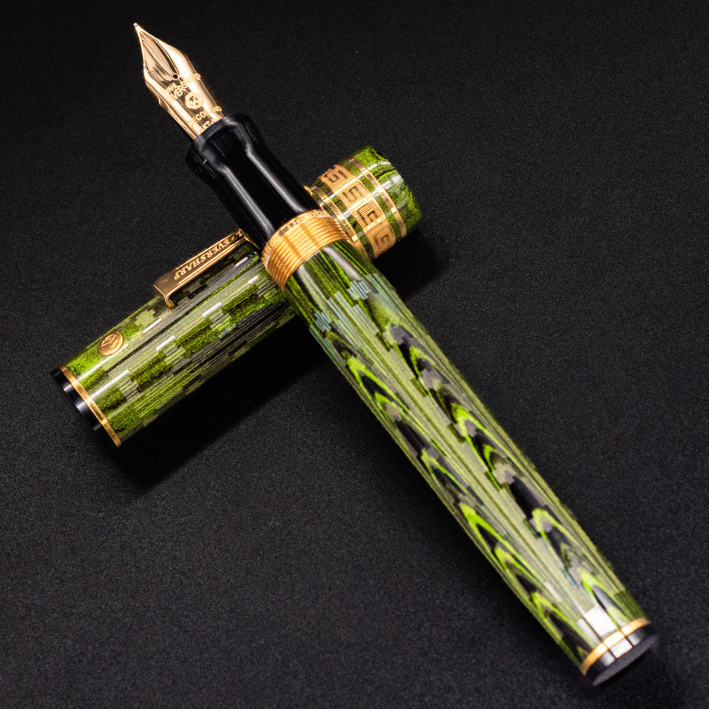 Wahl Eversharp Decoband Ebonite Green Ripple Chased Fountain Pen new