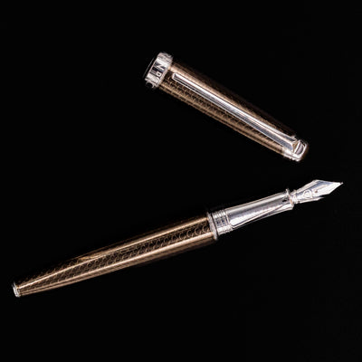 Top-down shot of Caran d’Ache Léman V2 Caviar pen uncapped
