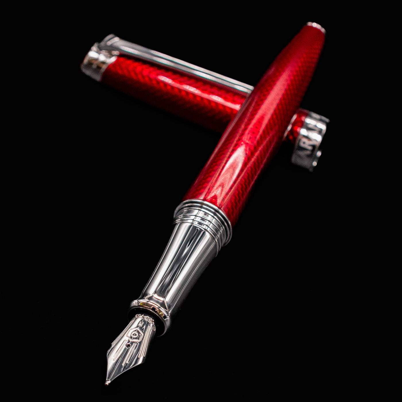 Caran d’Ache Léman V2 Rouge Carmin pen with nib facing camera