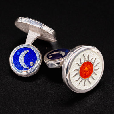 David Oscarson Celestial Cufflinks showing both sun and moon designs together