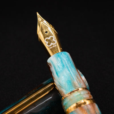 Closeup of Esterbrook Estie Avalanche gold-plated German JoWo #6 nib - premium smooth writing nib