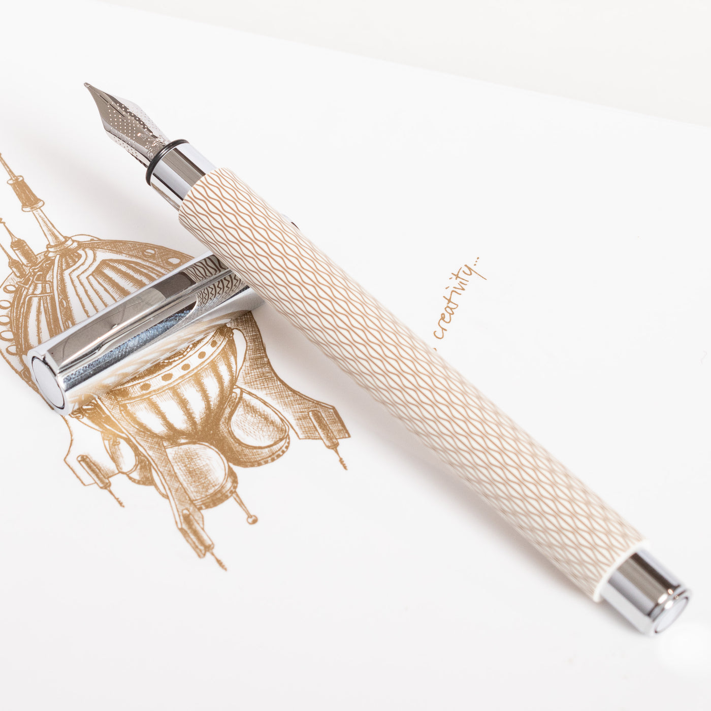 Faber-Castell Ambition OpArt White Sand Fountain Pen slim barrel