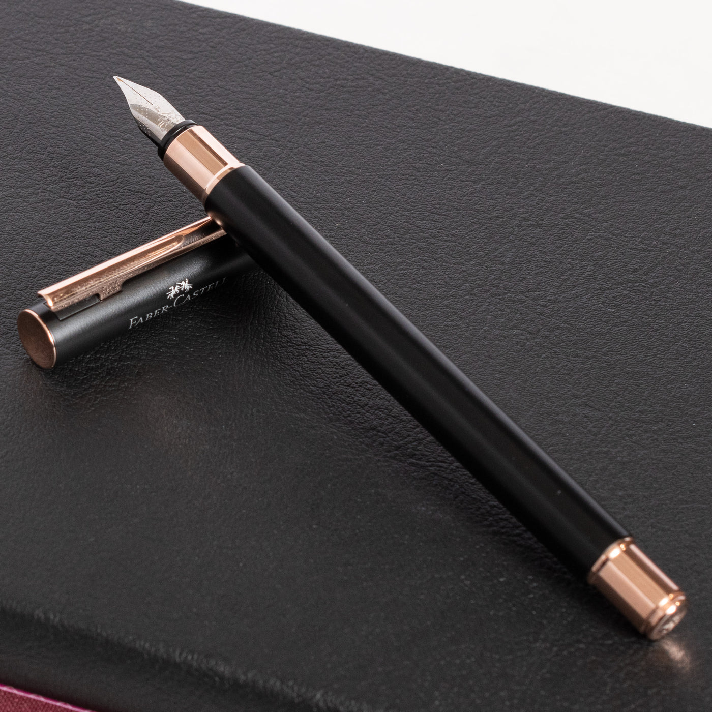 Faber-Castell NEO Slim Matte Black & Rose Gold Fountain Pen weight balanced