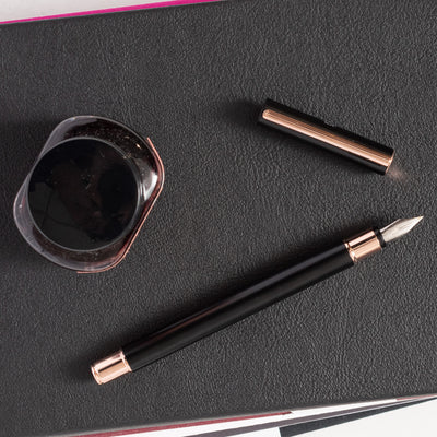 Faber-Castell NEO Slim Matte Black & Rose Gold Fountain Pen uncapped