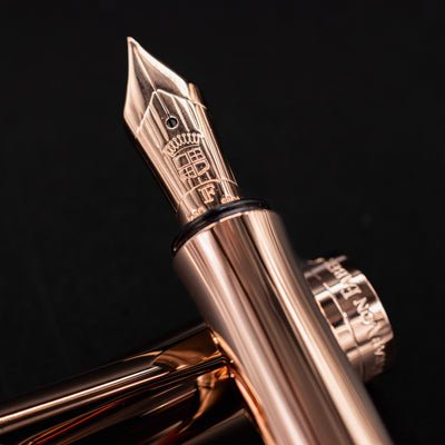 Detailed view of rose gold nib on Graf von Faber-Castell Guilloche Fountain Pen - Rose