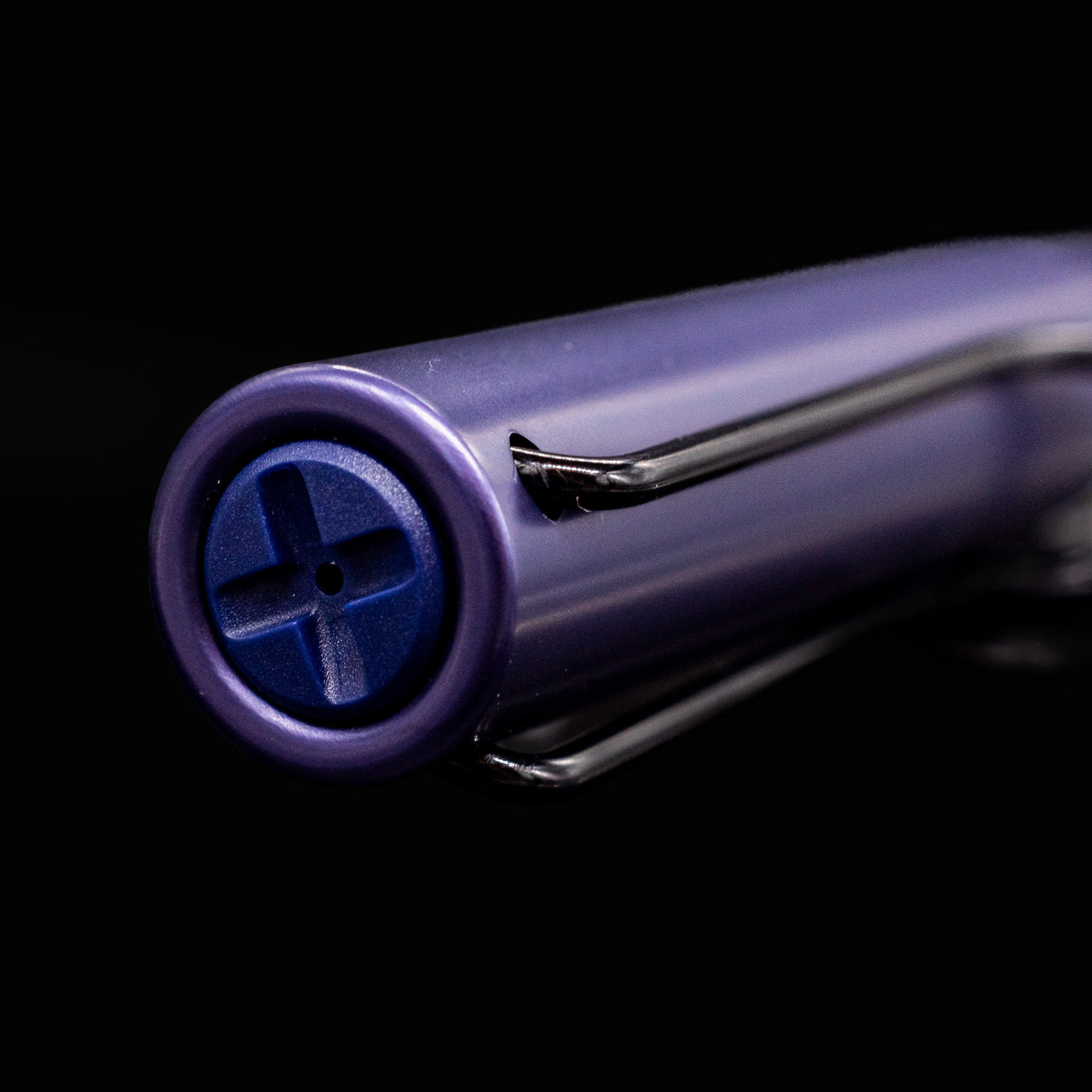 Angled view of the LAMY Al-Star Fountain Pen Dark Dusk showing cap and anodized barrel finish
