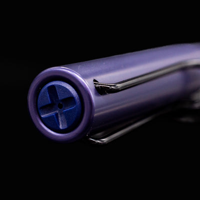 Angled view of the LAMY Al-Star Fountain Pen Dark Dusk showing cap and anodized barrel finish