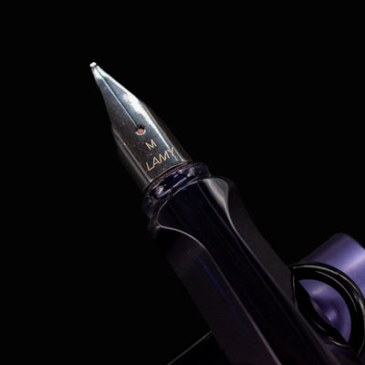 Top-down view of the LAMY Al-Star Fountain Pen Dark Dusk with focus on the nib and grip