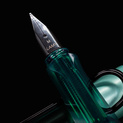 Top-down view of the LAMY Al-Star Fountain Pen Mint with focus on the nib and grip