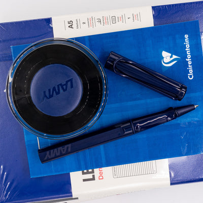 Overhead view of uncapped Safari Dark Dusk rollerball pen