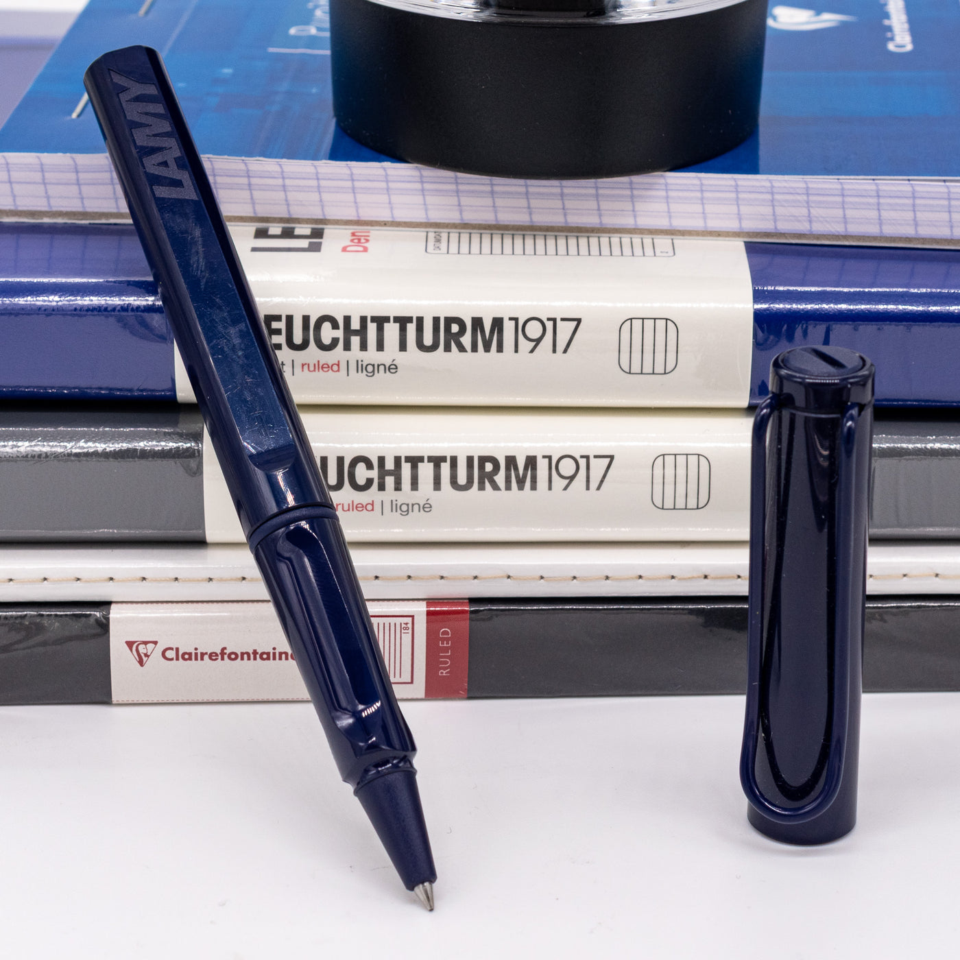 Safari Dark Dusk rollerball pen uncapped with writing tip exposed