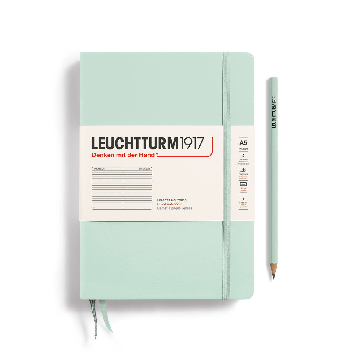Leuchtturm Hardcover A5 Ruled Notebook - Mint Green