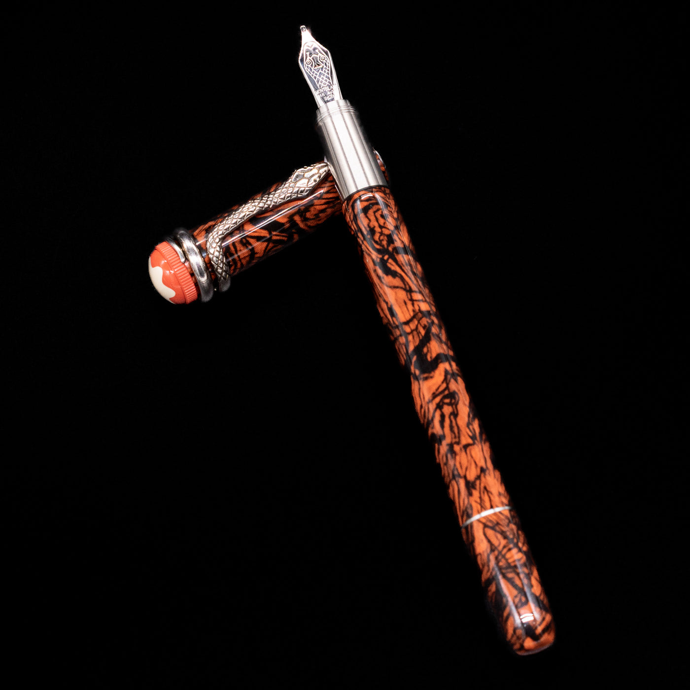 montblanc heritage rouge et noir marble fountain pen orange