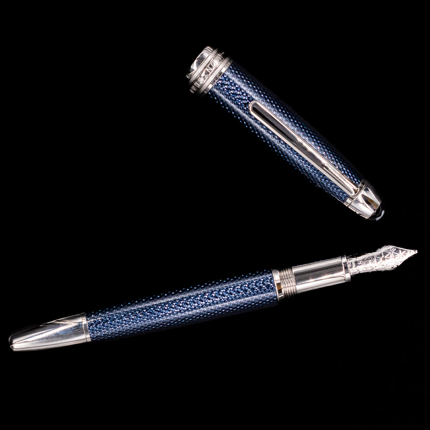 montblanc overhead view of the legrand blue hour fountain pen