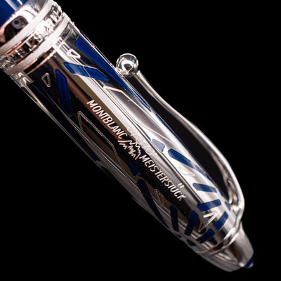 Close-up of the clip and top section of the cap on the Montblanc Meisterstück The Origin Collection Solitaire Doue LeGrand Fountain Pen.