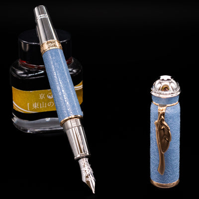 Montblanc Writer's Edition Johann Wolfgang von Goethe Fountain Pen positioned as if ready for writing, with nib exposed.