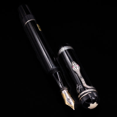Detailed view of the nib and section of the Montblanc Writer's Edition Agatha Christie Fountain Pen.