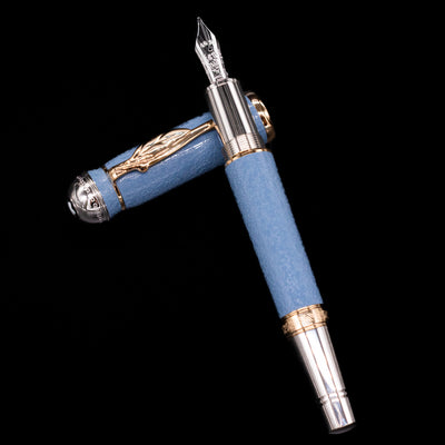 Montblanc Writer's Edition Johann Wolfgang von Goethe Fountain Pen displayed with the cap removed and placed beside the barrel.