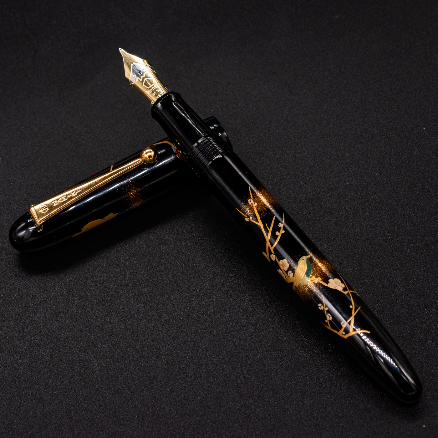 Namiki Yukari Apricot Tree and Warbler Fountain Pen lacquered metal barrel