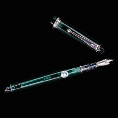 Pilot Custom 74 Forest Green fountain pen in horizontal layout with cap removed