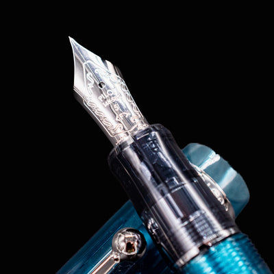 Detailed image of Pilot Custom 74 Teal 14k gold nib with fine engraving