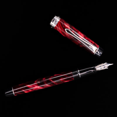 Top-down view of the red marbled barrel of the Pilot Custom Heritage SE Fountain Pen