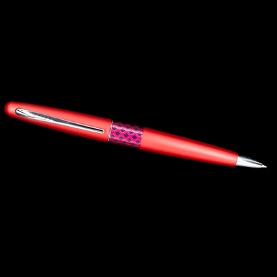 Side profile of the Pilot Metropolitan Pop Ballpoint Pen in red with full view of pop art center band and chrome accents.