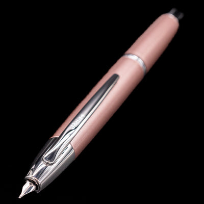 Close-up of the Pilot Vanishing Point Decimo Fountain Pen in Champagne showing retracted nib and clip