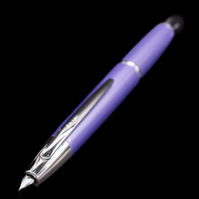 Close-up of the nib and clip of the Pilot Vanishing Point Decimo Fountain Pen in Purple