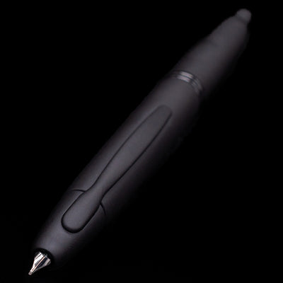 Close-up of Pilot Vanishing Point Fountain Pen in Black Matte with nib retracted on black background