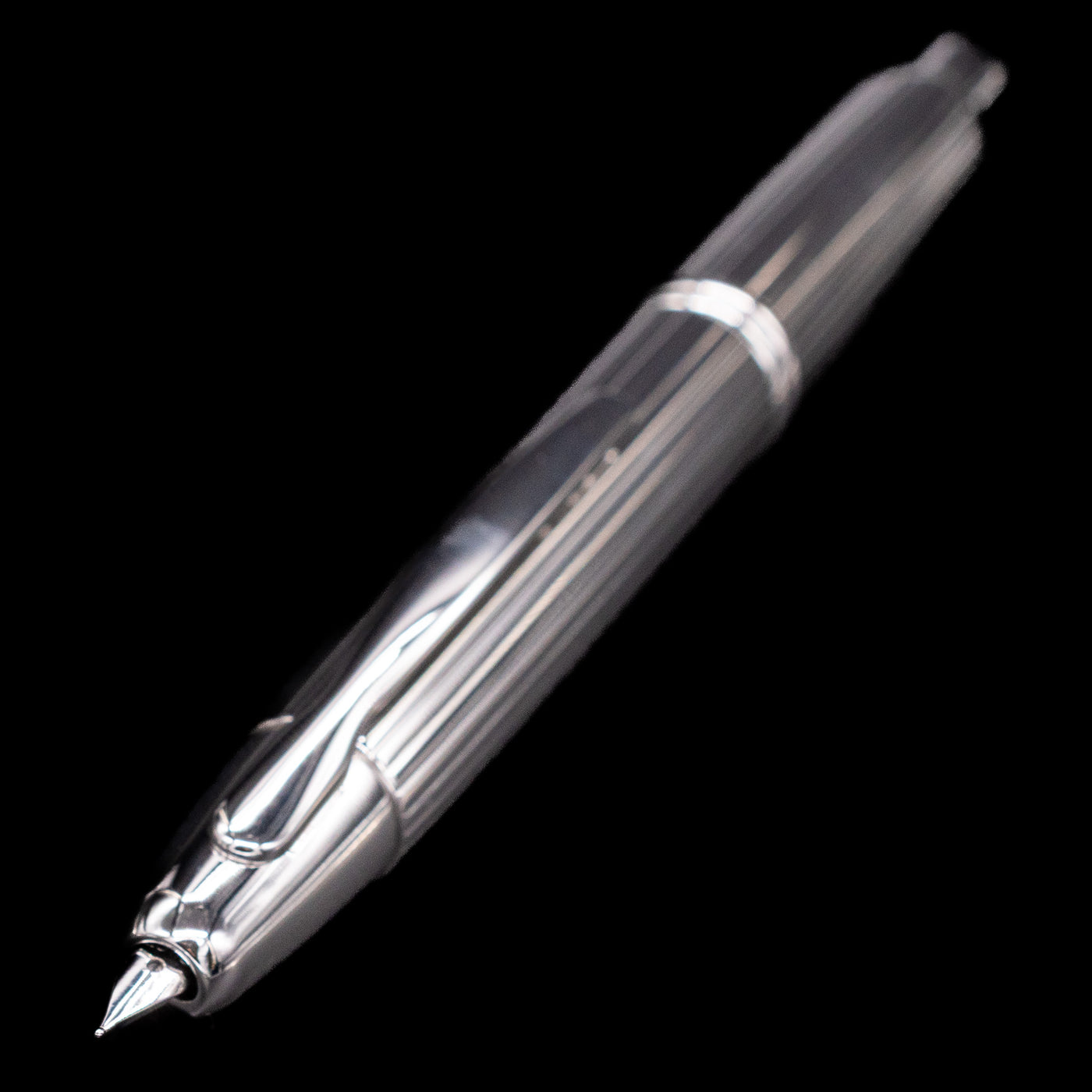 Close-up of Pilot Vanishing Point Stripes Fountain Pen showing retracted nib and clip