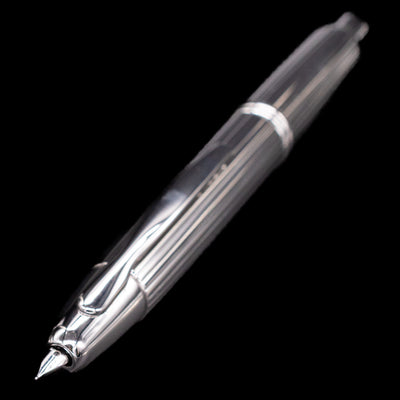 Close-up of Pilot Vanishing Point Stripes Fountain Pen showing retracted nib and clip