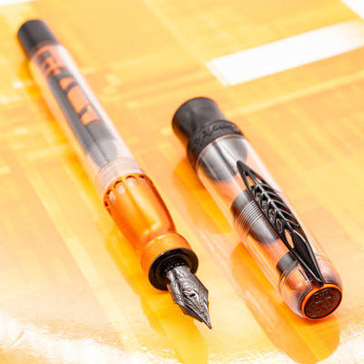 Pineider Mystery Fast Filler Fountain Pen - Orange (14k Nib) black trim