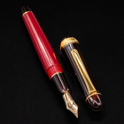Platinum 3776 Century Fountain Pen in Coffee Jelly disassembled with cap and pen body side by side