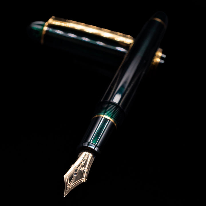 Platinum #3776 Century Penna Stilografica, Finiture Oro, Laurel Green, Pennino 14kt, Punta Double Broad 0,54-0,64 Mm, Fatta A Mano