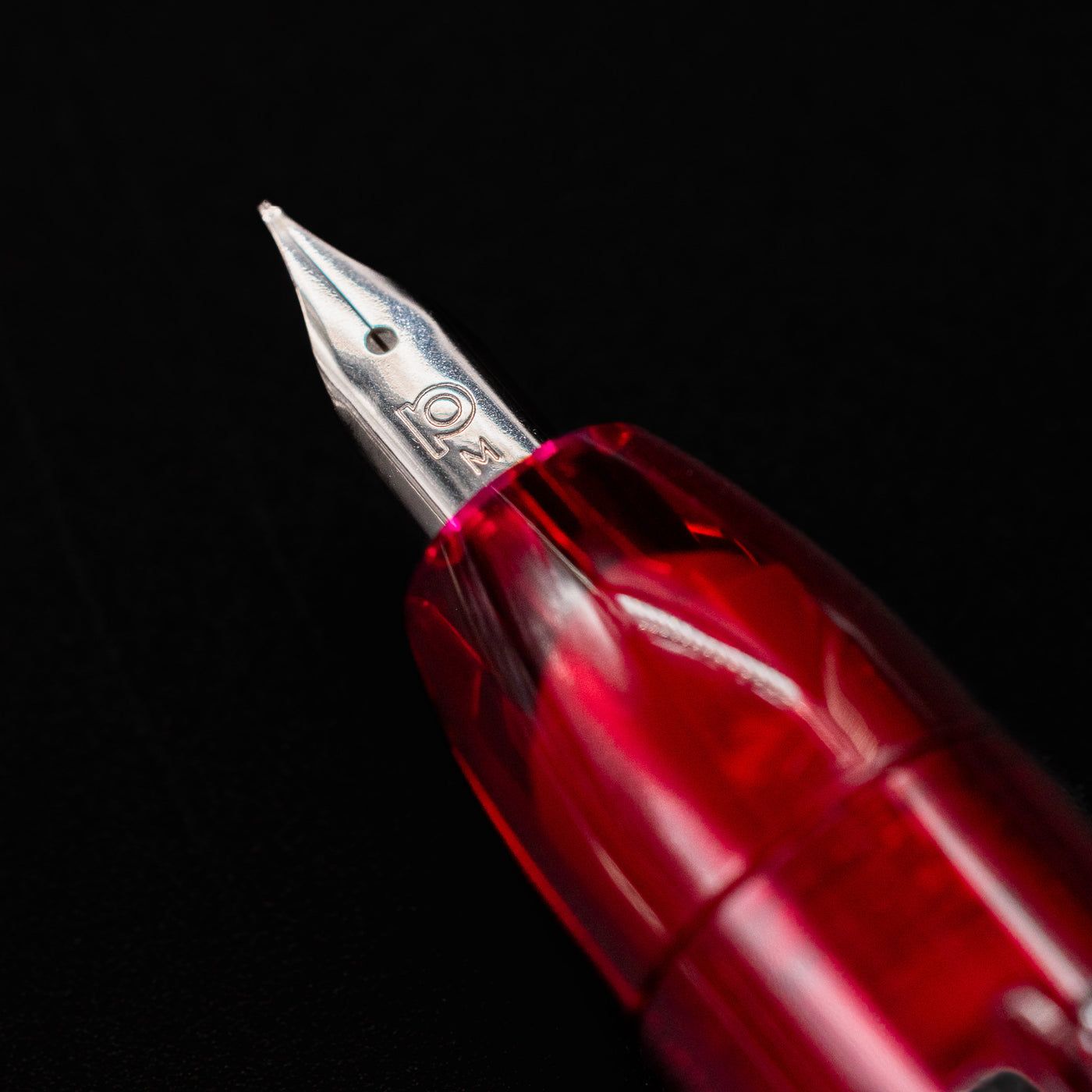 Close-up of medium nib on the Platinum Curidas Gran Red Fountain Pen
