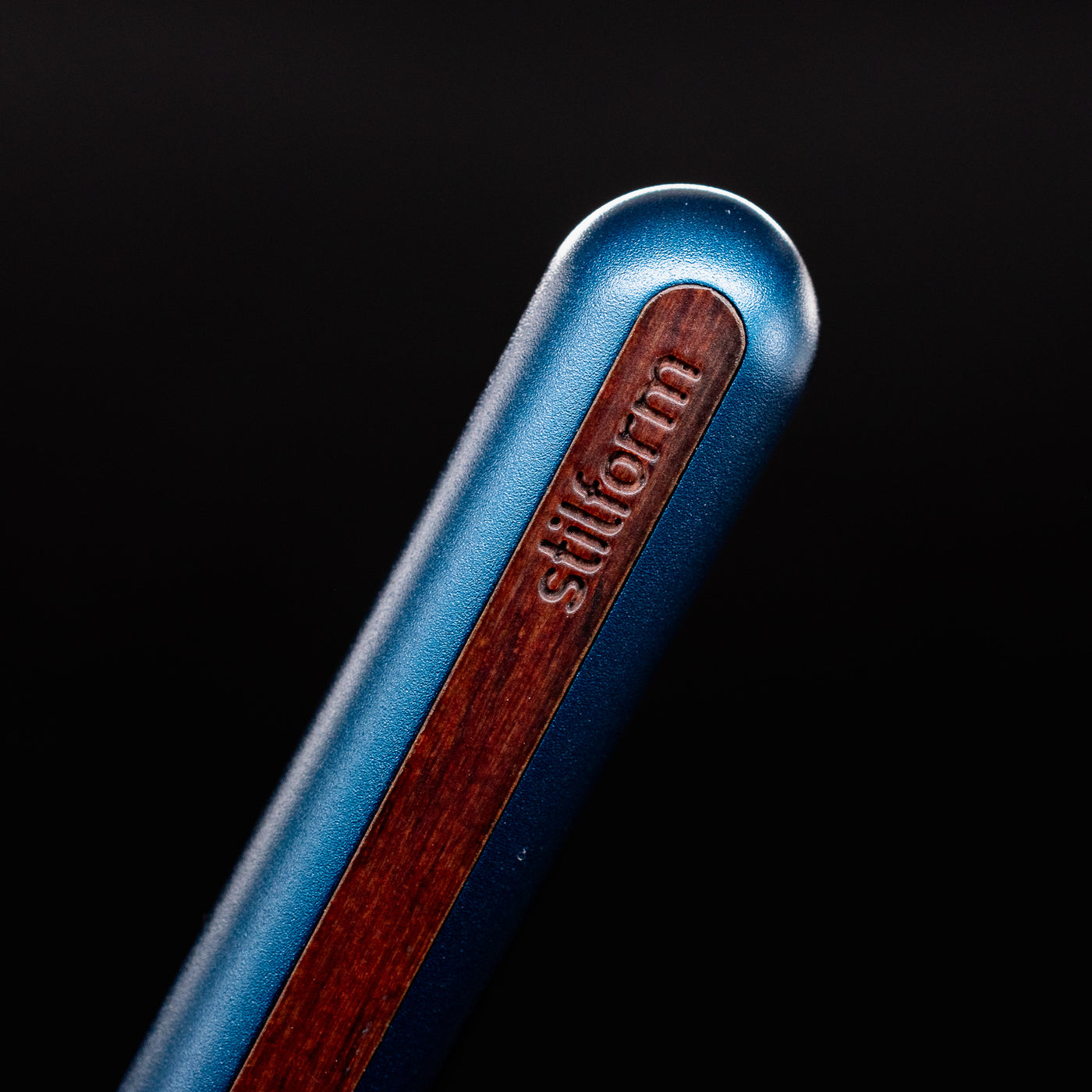 Stilform AEON Pencil Night Sky Aluminum - closeup of Stilform logo on barrel