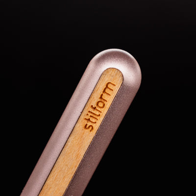Stilform AEON Pencil Rose Moon Aluminum - closeup of Stilform logo on barrel