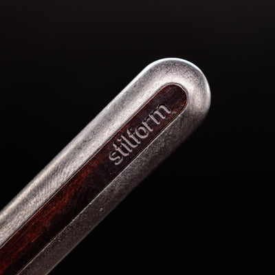 Stilform AEON Pencil Titanium DLC - closeup of Stilform logo on barrel