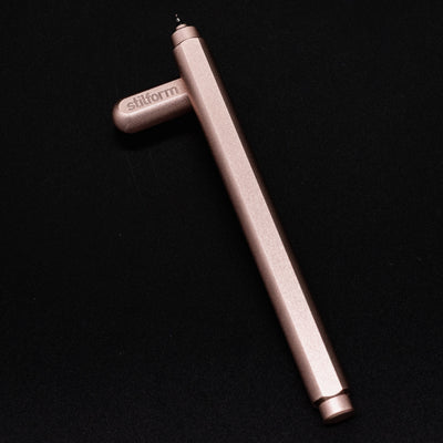 Stilform ARC Gel Pen Rose Moon Aluminum - barrel leaning on cap, uncapped view