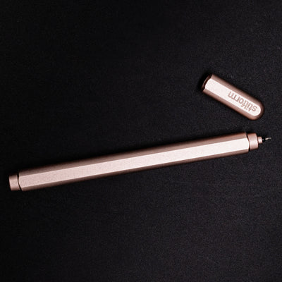 Stilform ARC Gel Pen Rose Moon Aluminum - full overhead view, uncapped