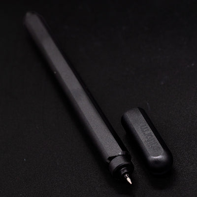 Stilform ARC Gel Pen Titanium DLC - uncapped angled view from overhead