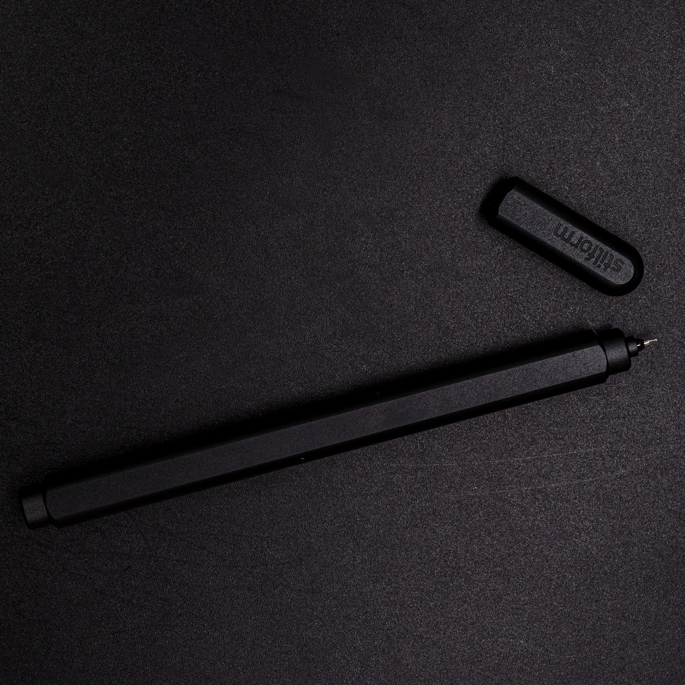Stilform ARC Gel Pen Titanium DLC - full overhead view, uncapped