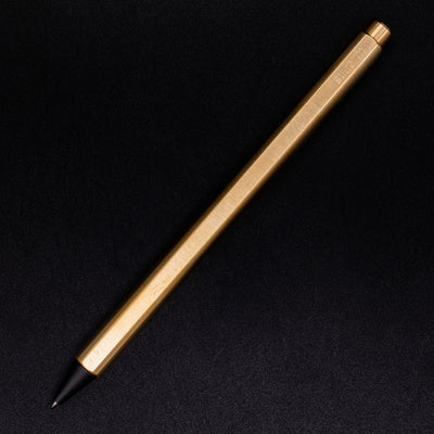 Stilform FLOW Rollerball Pen Brass Radial Brushed - full overhead view