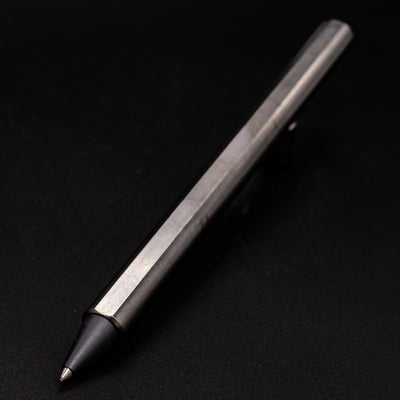 Stilform FLOW Rollerball Pen Titanium DLC - closeup of rollerball tip angled at camera