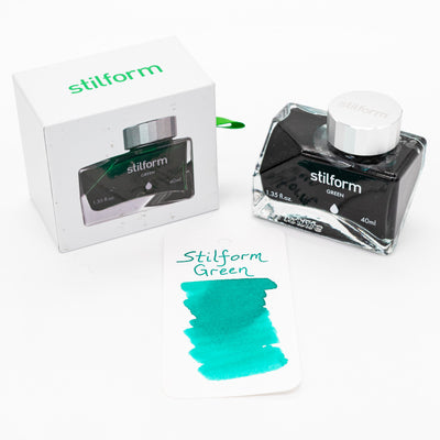 Stilform Ink Bottle Green – 40ml bottle with ink swatch sample
